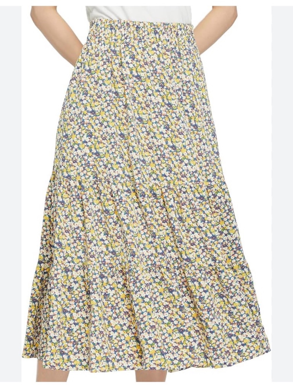 Max Studio Yellow Floral Tiered Maxi Skirt